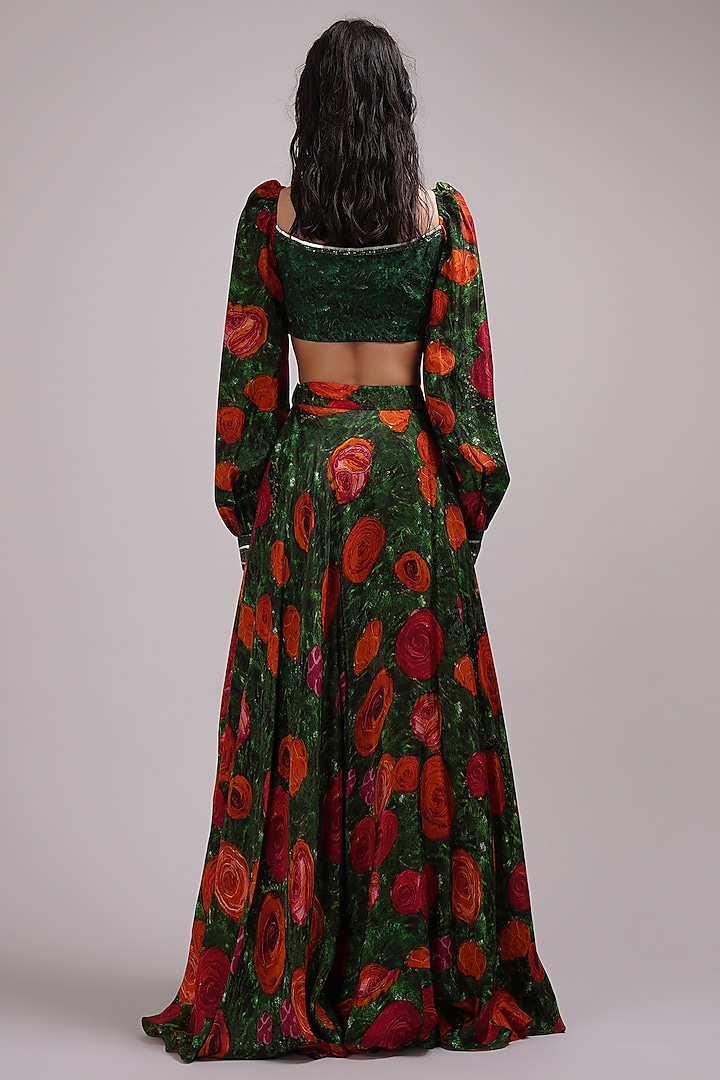 Red & Green Upada Silk Floral Printed Skirt Set by Breathe By Aakanksha Singh at Pernia's Pop Up Shop