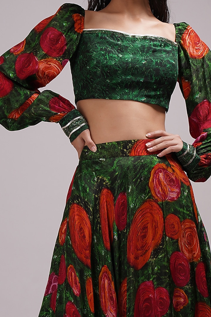 Red & Green Upada Silk Floral Printed Skirt Set by Breathe By Aakanksha Singh at Pernia's Pop Up Shop