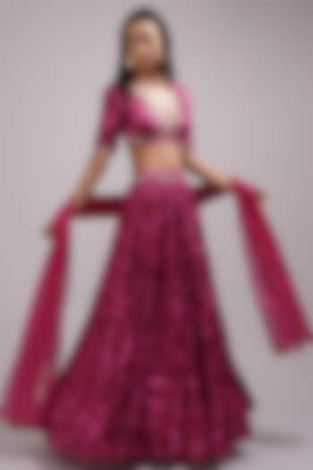 Purple & Pink Upada Silk Floral Printed Lehenga Set by Breathe By Aakanksha Singh