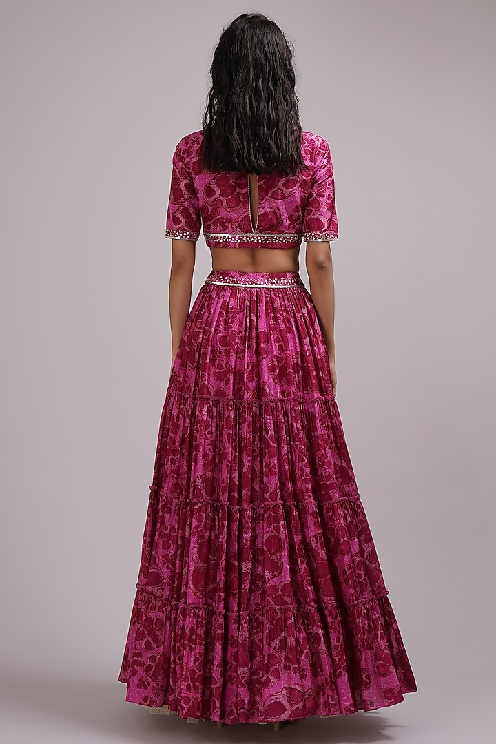 Purple & Pink Upada Silk Floral Printed Wedding Lehenga Set by Breathe By Aakanksha Singh at Pernia's Pop Up Shop