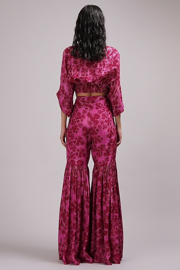 Purple & Pink Upada Silk Floral Printed Party Wear Sharara Set by Breathe By Aakanksha Singh at Pernia's Pop Up Shop