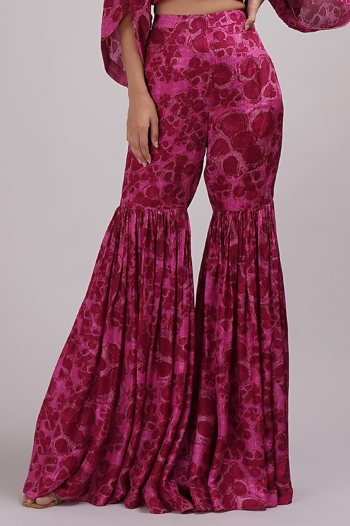 Purple & Pink Upada Silk Floral Printed Party Wear Sharara Set by Breathe By Aakanksha Singh at Pernia's Pop Up Shop