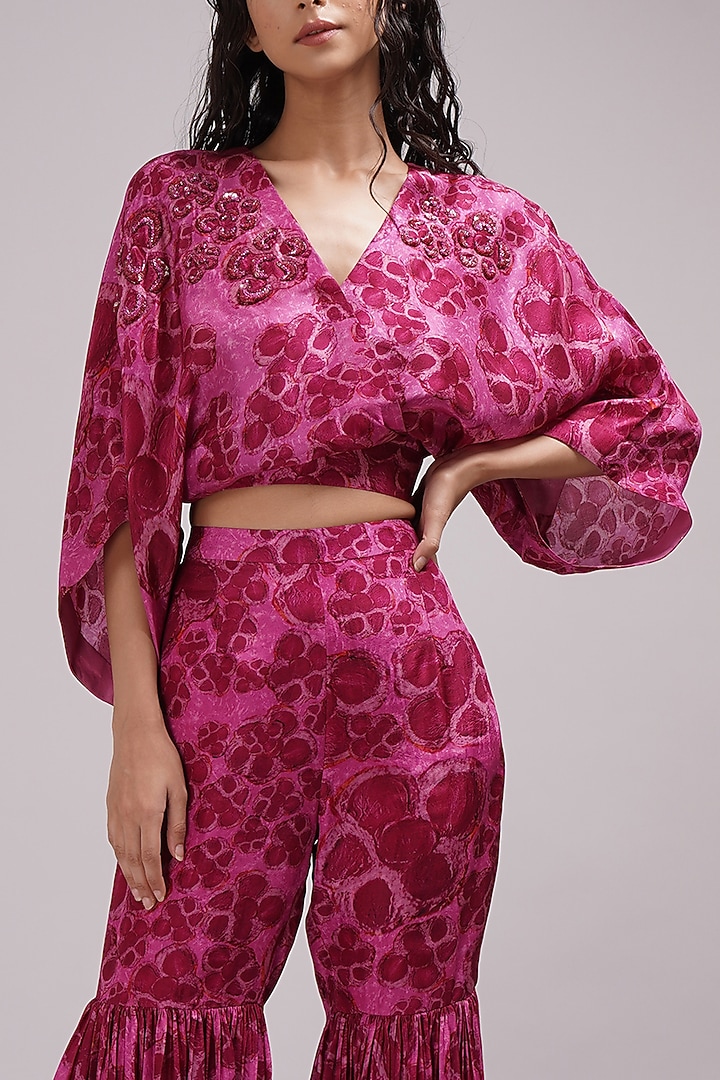 Purple & Pink Upada Silk Floral Printed Party Wear Sharara Set by Breathe By Aakanksha Singh at Pernia's Pop Up Shop