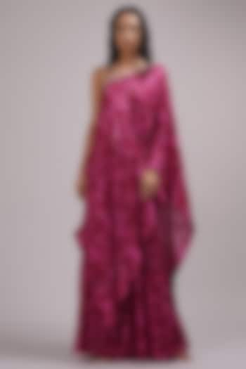 Purple & Pink Upada Silk Floral Printed Sharara Set by Breathe By Aakanksha Singh