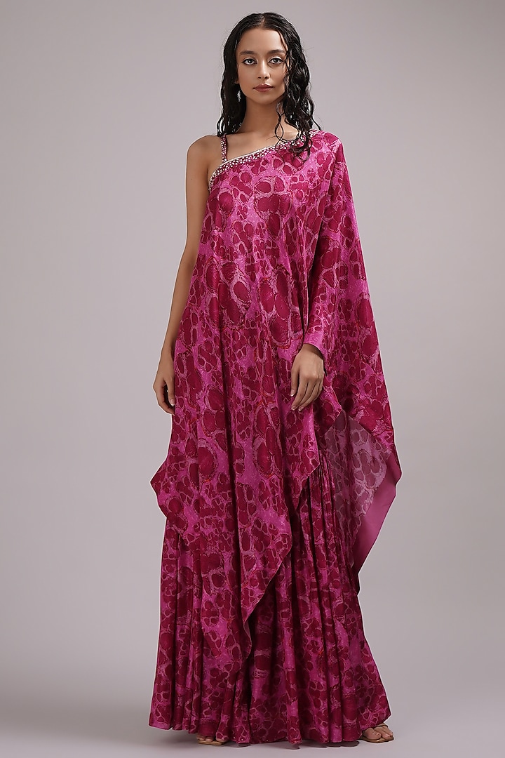 Purple & Pink Upada Silk Floral Printed Sharara Set by Breathe By Aakanksha Singh