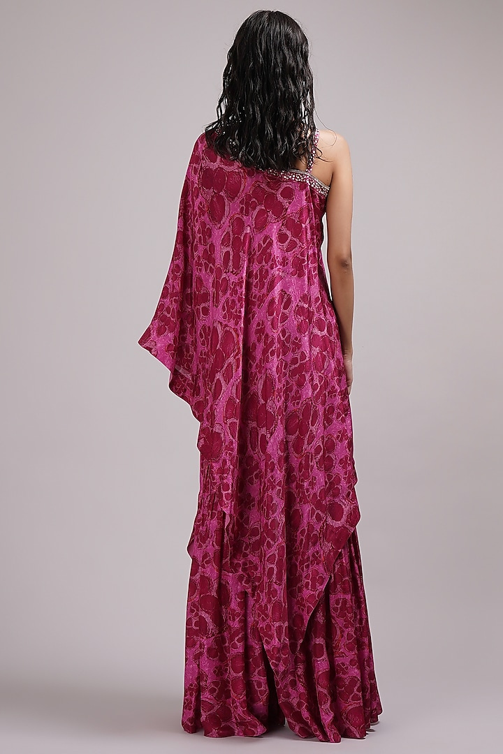 Purple & Pink Upada Silk Floral Printed Wedding Sharara Set by Breathe By Aakanksha Singh at Pernia's Pop Up Shop