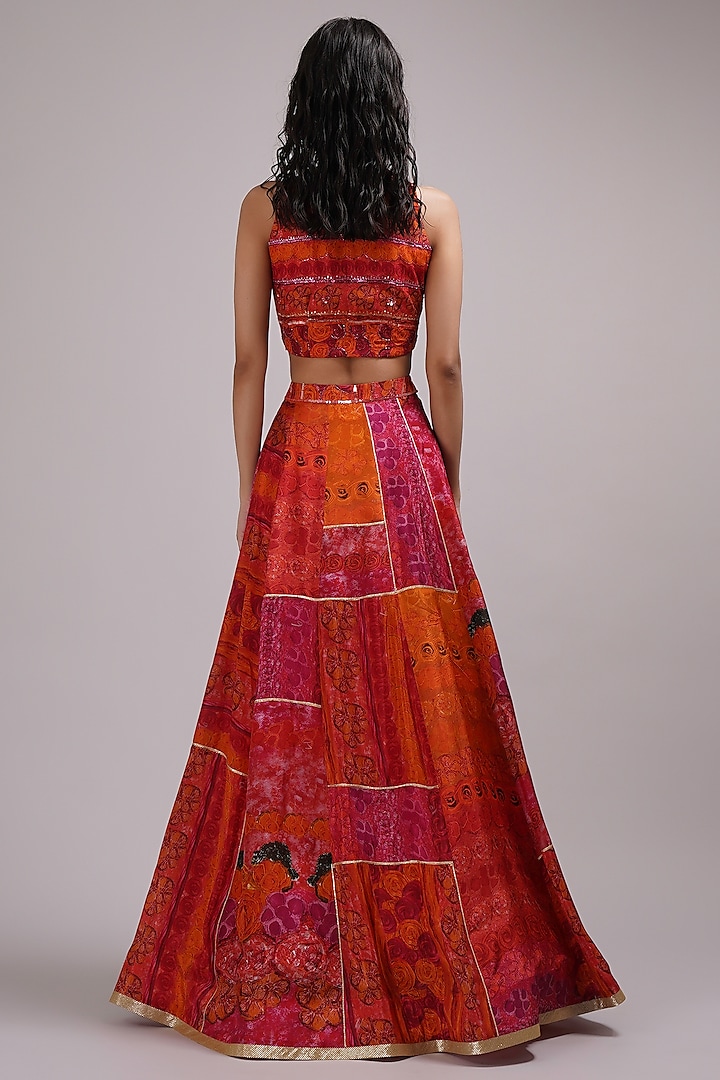 Orange Upada Silk Floral Printed Wedding Lehenga Set by Breathe By Aakanksha Singh at Pernia's Pop Up Shop
