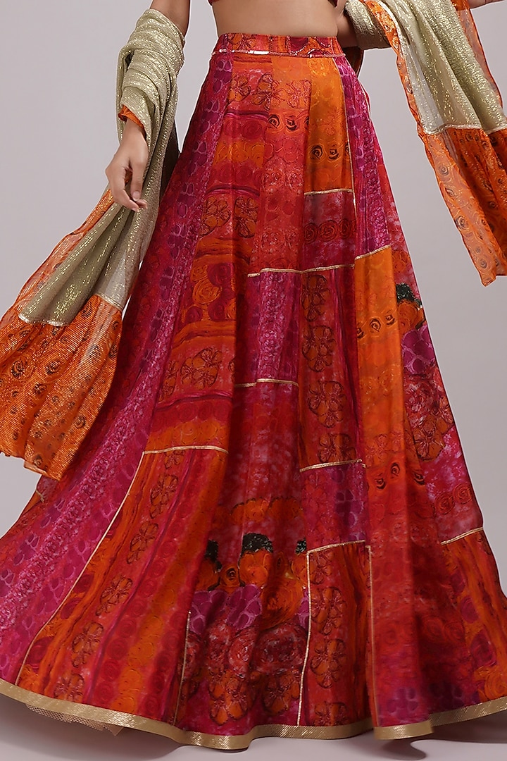 Orange Upada Silk Floral Printed Wedding Lehenga Set by Breathe By Aakanksha Singh at Pernia's Pop Up Shop