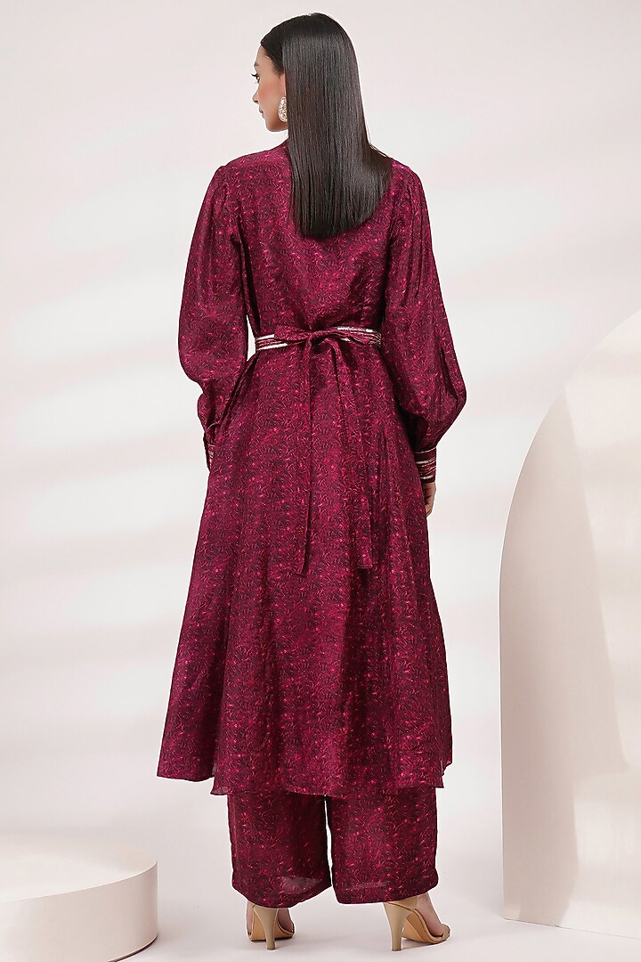 Deep Purple Upada Silk & Cotton Voile Handpainted Kurta Set by Breathe By Aakanksha Singh at Pernia's Pop Up Shop