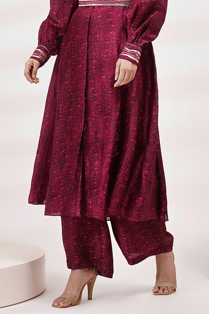 Deep Purple Upada Silk & Cotton Voile Handpainted Kurta Set by Breathe By Aakanksha Singh at Pernia's Pop Up Shop