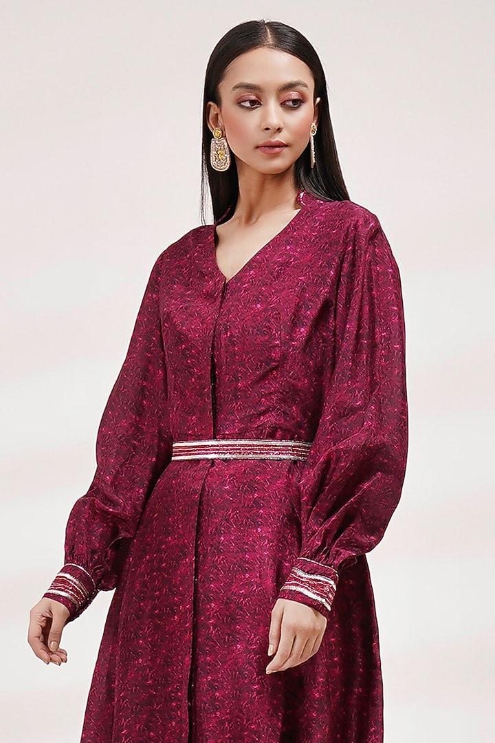 Deep Purple Upada Silk & Cotton Voile Handpainted Kurta Set by Breathe By Aakanksha Singh at Pernia's Pop Up Shop