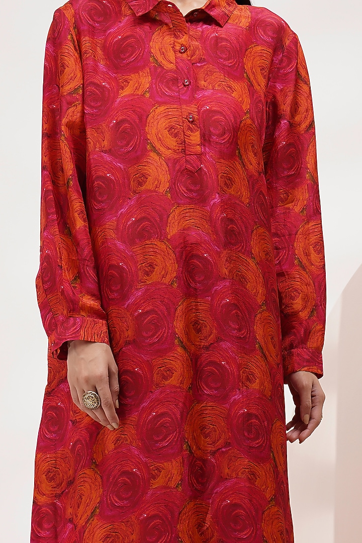 Red Upada Silk & Cotton Voile Handpainted & Hand Embellished Kurta Set by Breathe By Aakanksha Singh at Pernia's Pop Up Shop
