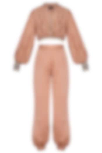 Rusty Peach Chanderi Silk Jumper Pant Set by Breathe By Aakanksha Singh at Pernia's Pop Up Shop