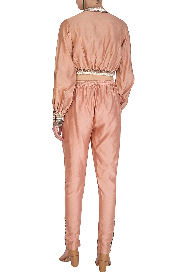 Icy Peach Embroidered Crop Top With Cigratte Pants by Breathe By Aakanksha Singh at Pernia's Pop Up Shop