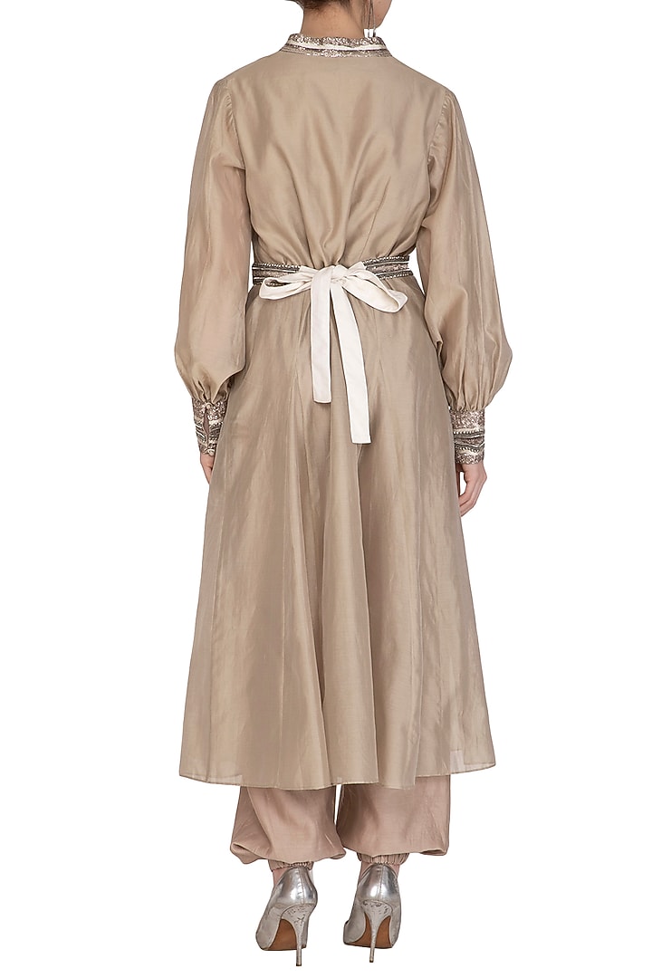 Beige Embroidered Kurta With Crop Top, Pants & Belt by Breathe By Aakanksha Singh at Pernia's Pop Up Shop