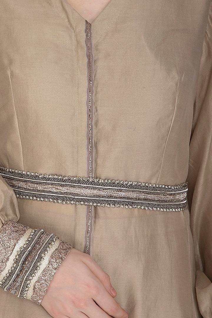 Beige Embroidered Kurta With Crop Top, Pants & Belt by Breathe By Aakanksha Singh at Pernia's Pop Up Shop