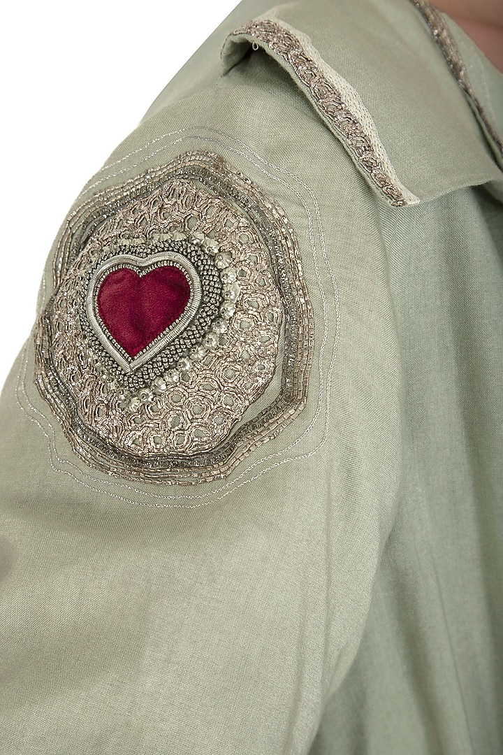 Rusty Green Cotton Silk Thread Embroidered Shrug Jacket Set by Breathe By Aakanksha Singh at Pernia's Pop Up Shop