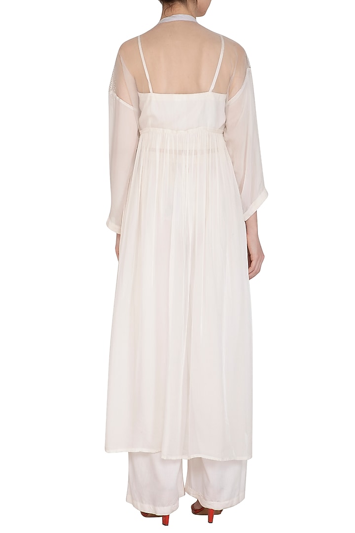 White Embroidered Shrug Jacket With Crop Top & Palazzo Pants by Breathe By Aakanksha Singh at Pernia's Pop Up Shop