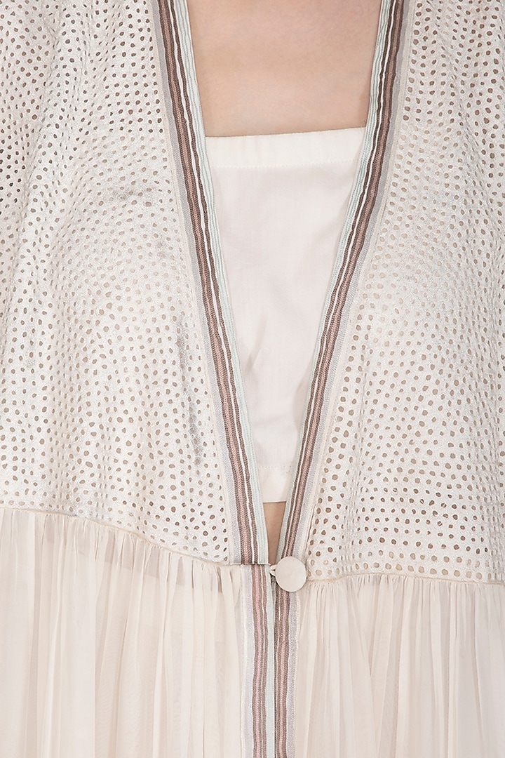 White Embroidered Shrug Jacket With Crop Top & Palazzo Pants by Breathe By Aakanksha Singh at Pernia's Pop Up Shop