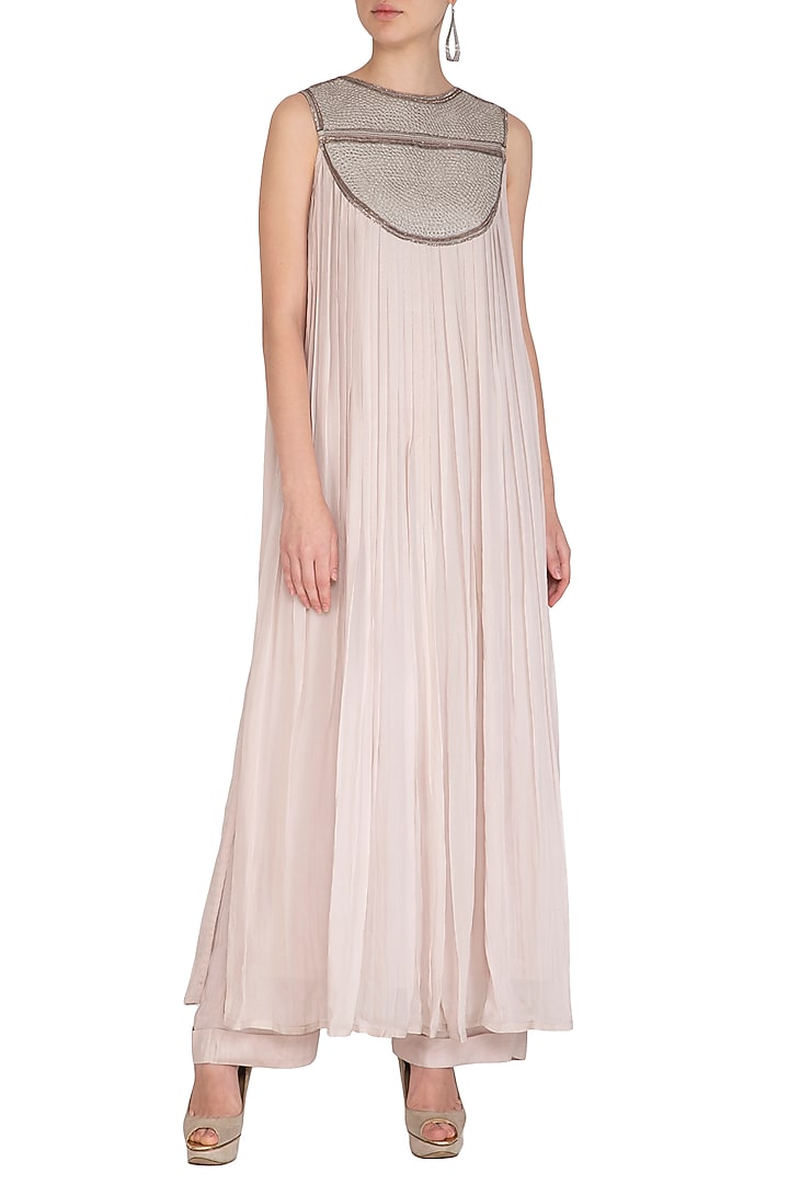 Grey Embroidered Kurta With Palazzo Pants by Breathe By Aakanksha Singh at Pernia's Pop Up Shop