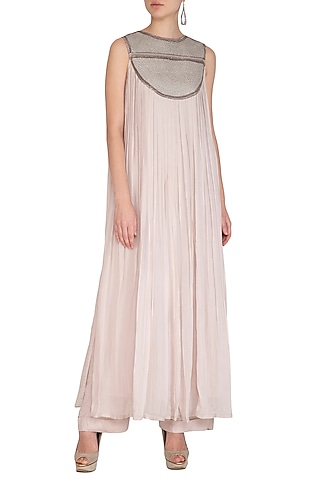 Grey Embroidered Kurta With Palazzo Pants by Breathe By Aakanksha Singh