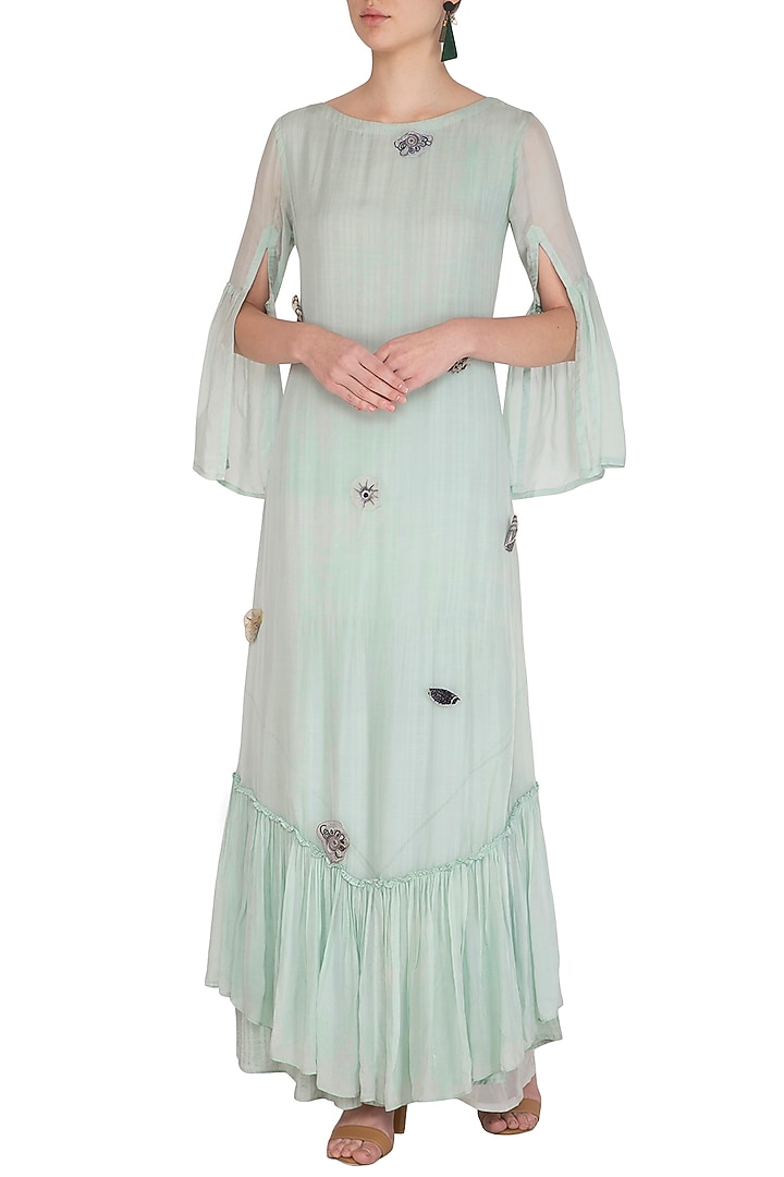 Aqua Blue Embroidered Kurta With Straight Pants by Breathe By Aakanksha Singh at Pernia's Pop Up Shop