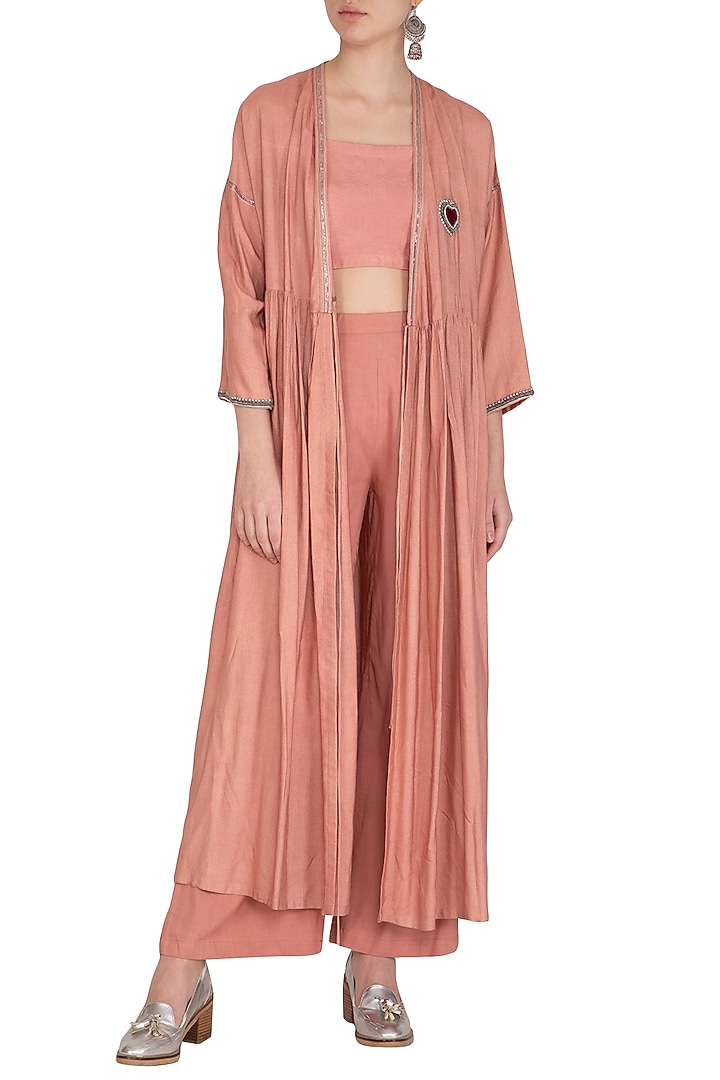 Copper Cotton Silk Thread Embroidered Shrug Jacket Set by Breathe By Aakanksha Singh at Pernia's Pop Up Shop