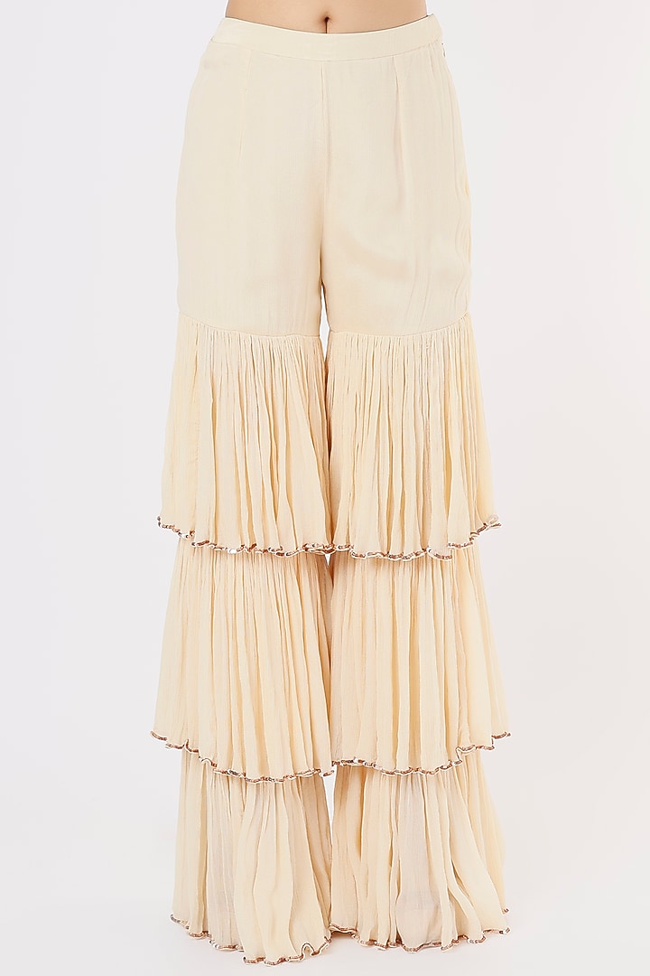 Nude Beige Embellished Wedding Sharara Set by Breathe By Aakanksha Singh at Pernia's Pop Up Shop