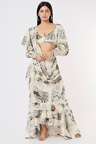 Off-White Embellished Saree Set by Breathe By Aakanksha Singh