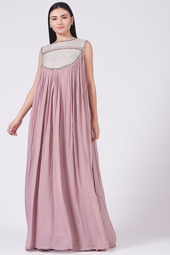 Blush Pink Embroidered Pleated Gown by Breathe By Aakanksha Singh