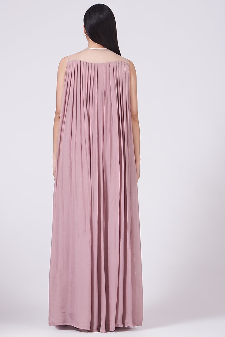 Blush Pink Embroidered Pleated Party Wear Gown by Breathe By Aakanksha Singh at Pernia's Pop Up Shop