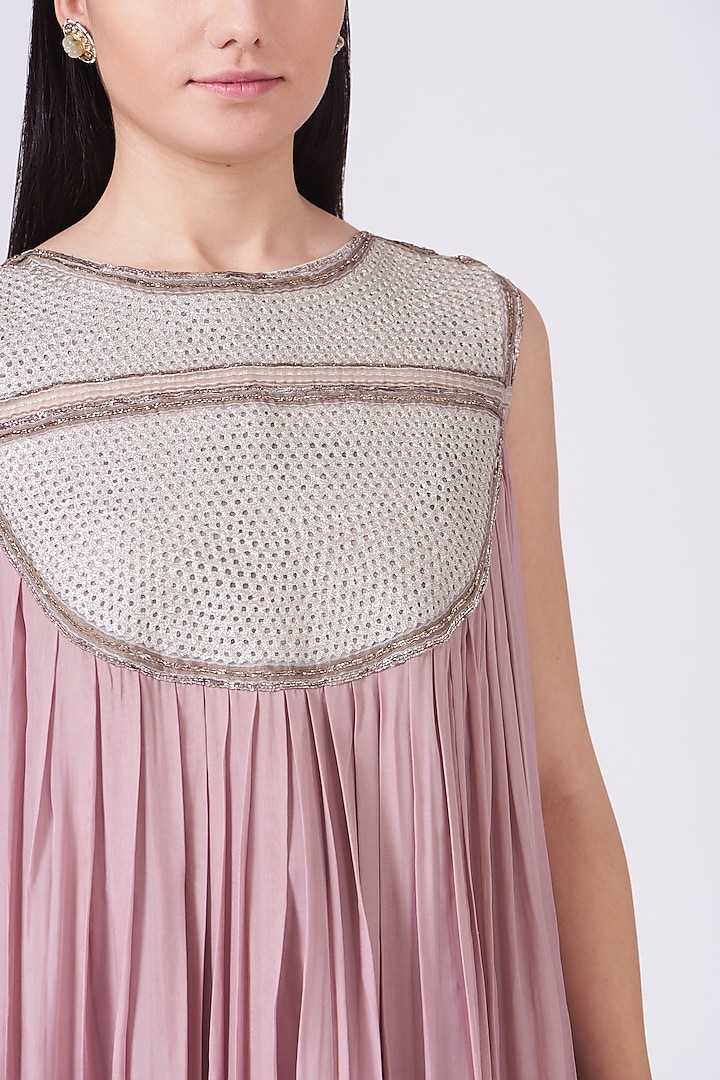 Blush Pink Embroidered Pleated Party Wear Gown by Breathe By Aakanksha Singh at Pernia's Pop Up Shop