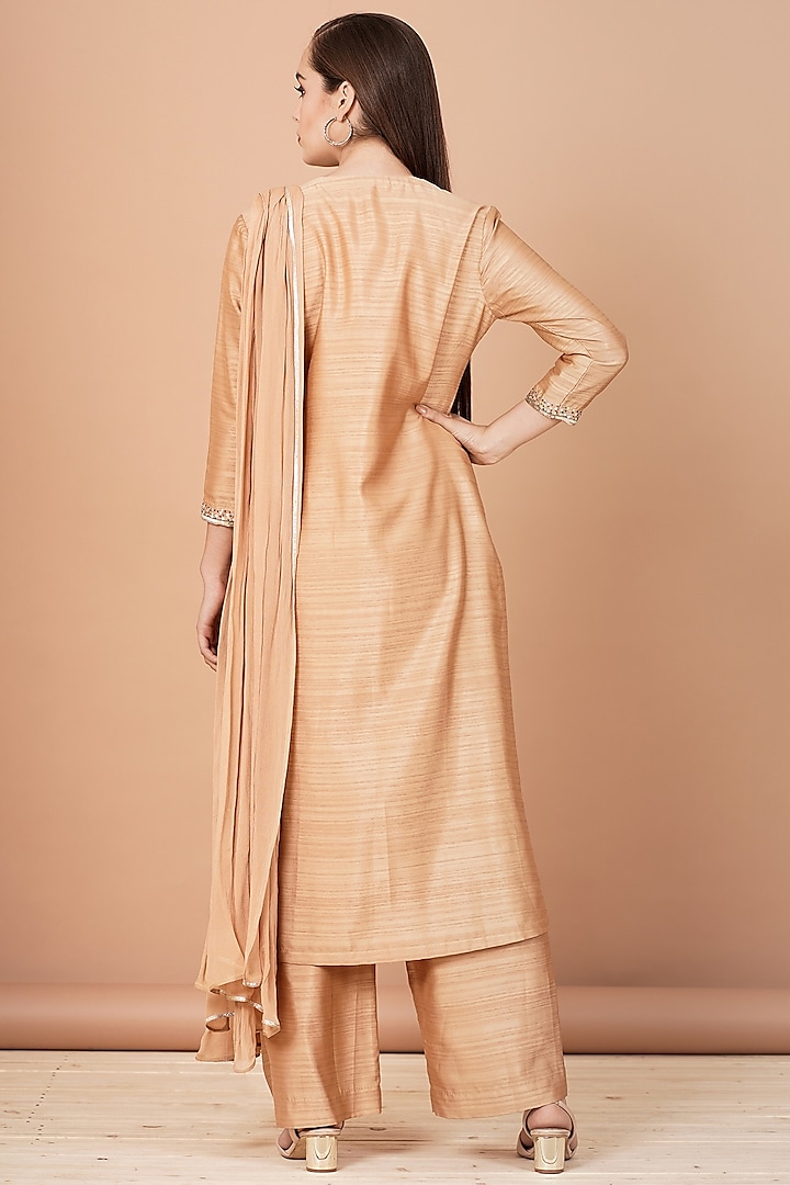 Dark Nude Embroidered Kurta Set by Breathe By Aakanksha Singh at Pernia's Pop Up Shop