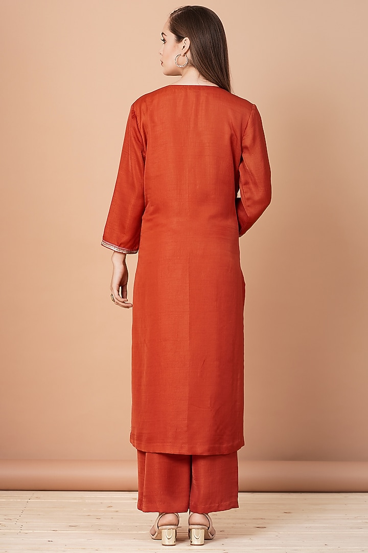 Scarlet Red Embroidered Kurta Set by Breathe By Aakanksha Singh at Pernia's Pop Up Shop