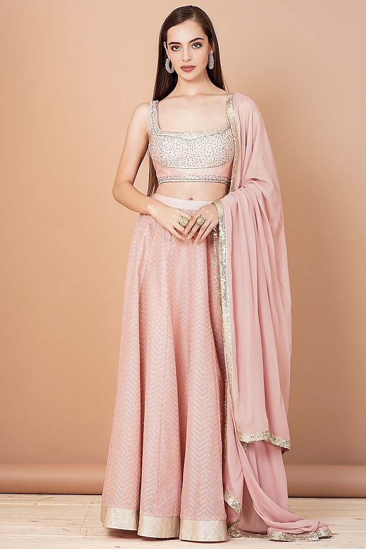 Soft Pink Embroidered Lehenga Set by Breathe By Aakanksha Singh