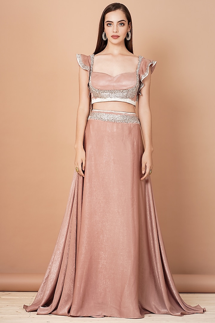 Nude Peach Embroidered Lehenga Set by Breathe By Aakanksha Singh