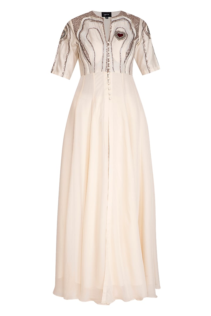 Off White Embroidered Wedding Anarkali Set by Breathe By Aakanksha Singh at Pernia's Pop Up Shop
