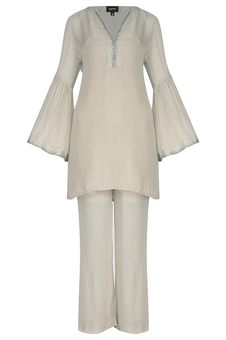 Sage Green Embellished Kurta With Pants by Breathe By Aakanksha Singh at Pernia's Pop Up Shop