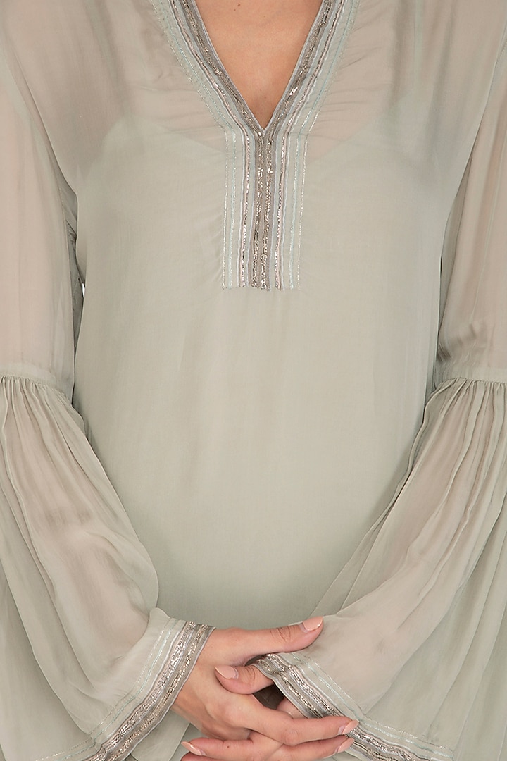 Sage Green Embellished Kurta With Pants by Breathe By Aakanksha Singh at Pernia's Pop Up Shop