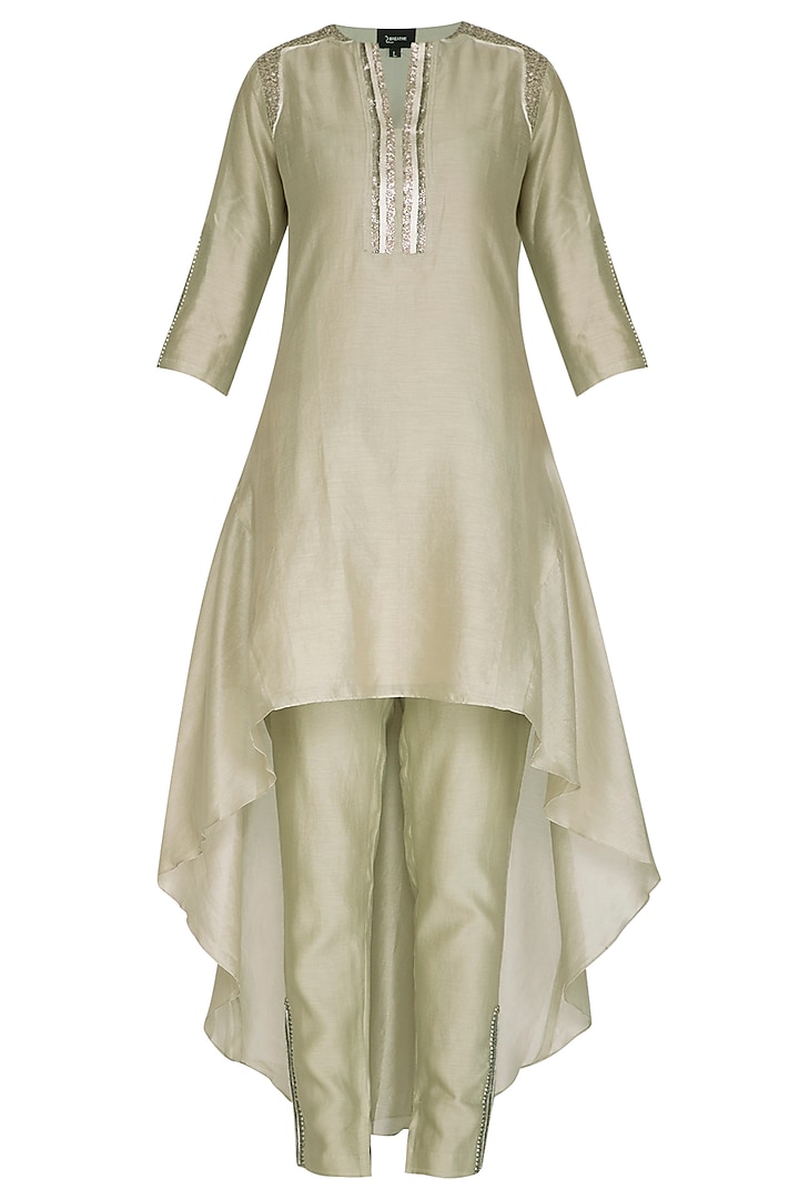 Sage Green Embroidered Tunic With Pants by Breathe By Aakanksha Singh