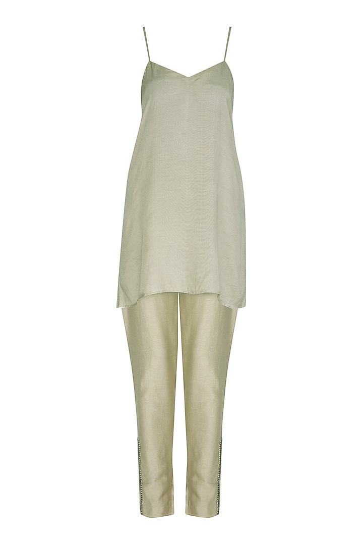 Sage Green Embroidered Tunic With Pants by Breathe By Aakanksha Singh at Pernia's Pop Up Shop