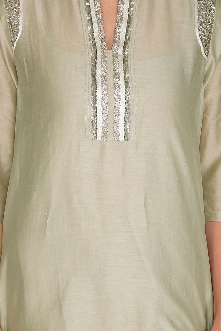 Sage Green Embroidered Tunic With Pants by Breathe By Aakanksha Singh at Pernia's Pop Up Shop