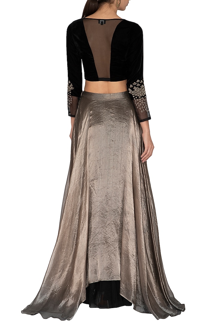 Black & Metallic Grey Embroidered Wedding Lehenga Set by Breathe By Aakanksha Singh at Pernia's Pop Up Shop
