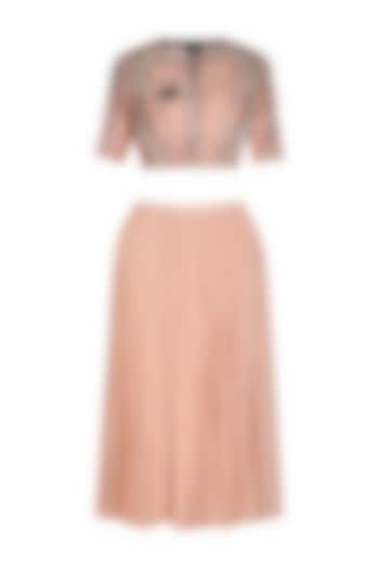 Icy Peach Embroidered Crop Top With Pleated Skirt by Breathe By Aakanksha Singh