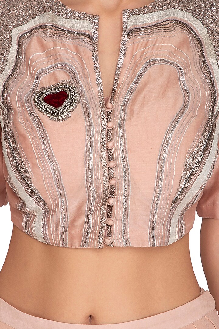 Icy Peach Embroidered Crop Top With Pleated Skirt by Breathe By Aakanksha Singh at Pernia's Pop Up Shop