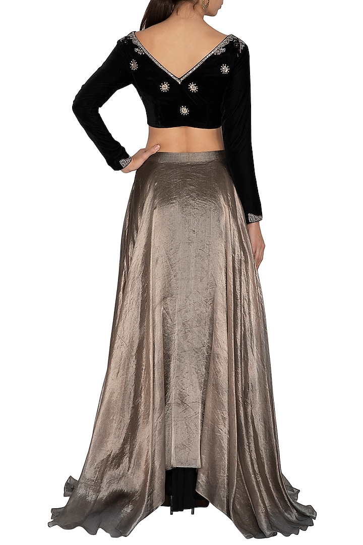 Black & Metallic Grey Hand Embroidered Wedding Lehenga Set by Breathe By Aakanksha Singh at Pernia's Pop Up Shop