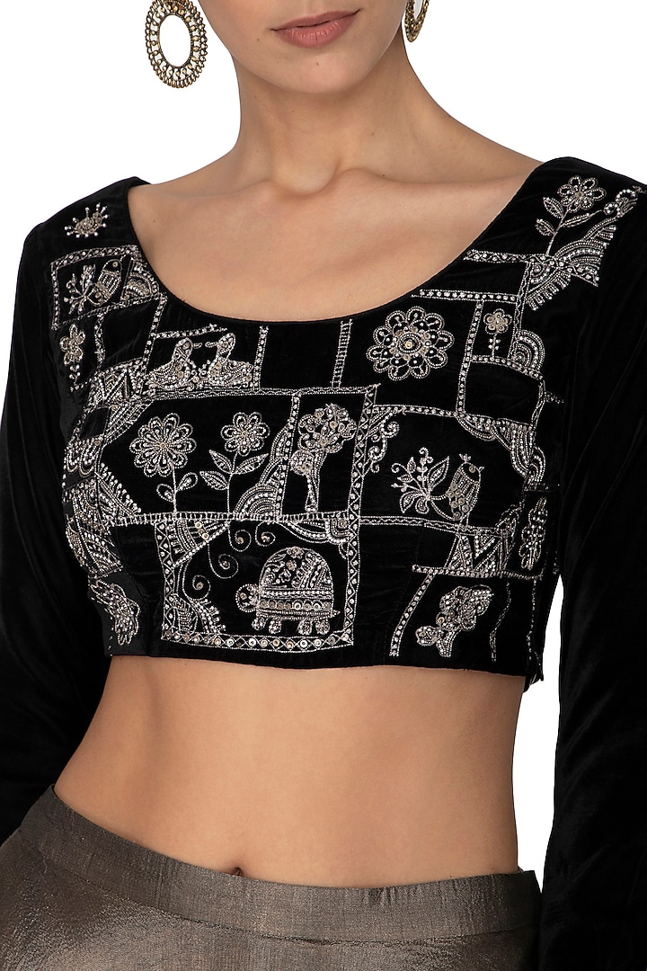Black & Metallic Grey Hand Embroidered Wedding Lehenga Set by Breathe By Aakanksha Singh at Pernia's Pop Up Shop