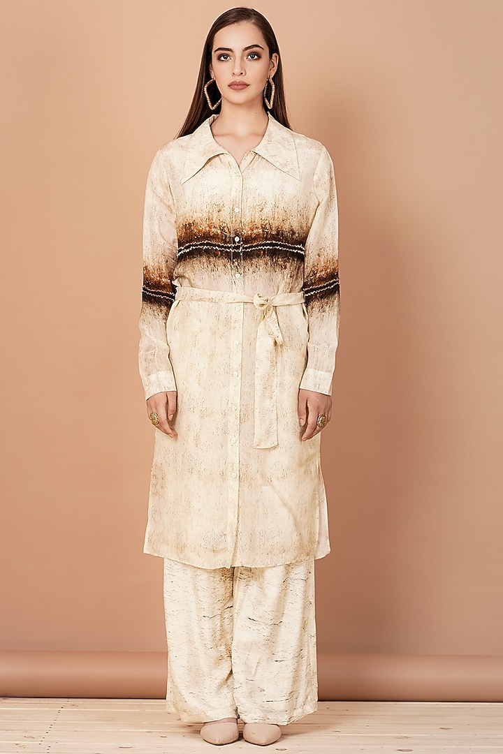Beige Hand Painted Tunic Set by Breathe By Aakanksha Singh at Pernia's Pop Up Shop