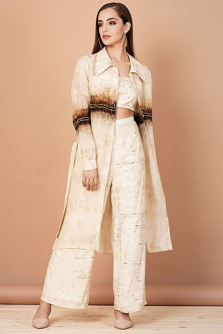 Beige Hand Painted Tunic Set by Breathe By Aakanksha Singh at Pernia's Pop Up Shop