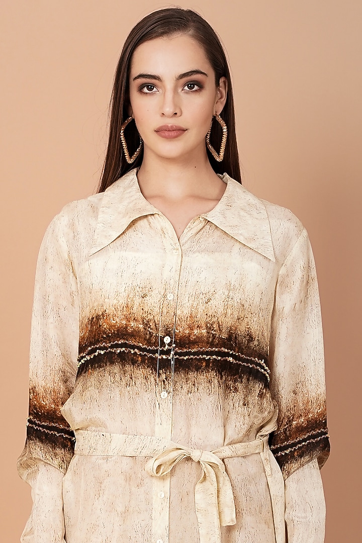 Beige Hand Painted Tunic Set by Breathe By Aakanksha Singh at Pernia's Pop Up Shop